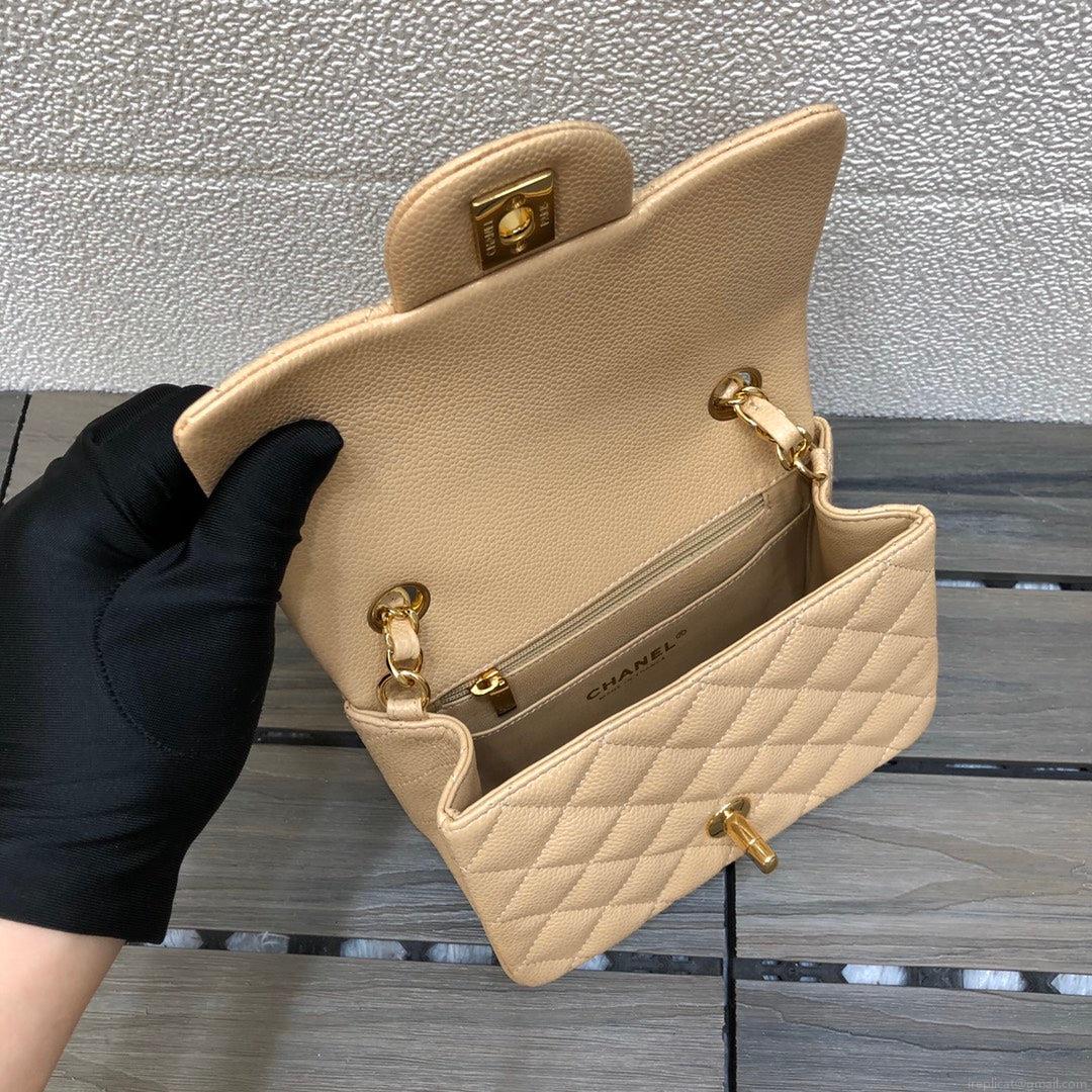 Chanel A35200 Mini Flap Bag 17cm Grained Calfskin Apricot Gold