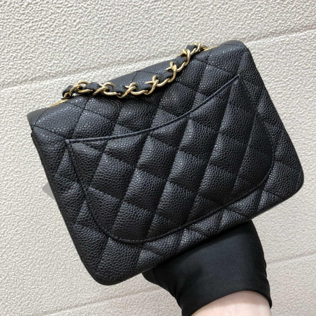 Chanel A35200 Mini Flap Bag 17cm Grained Calfskin Black Gold