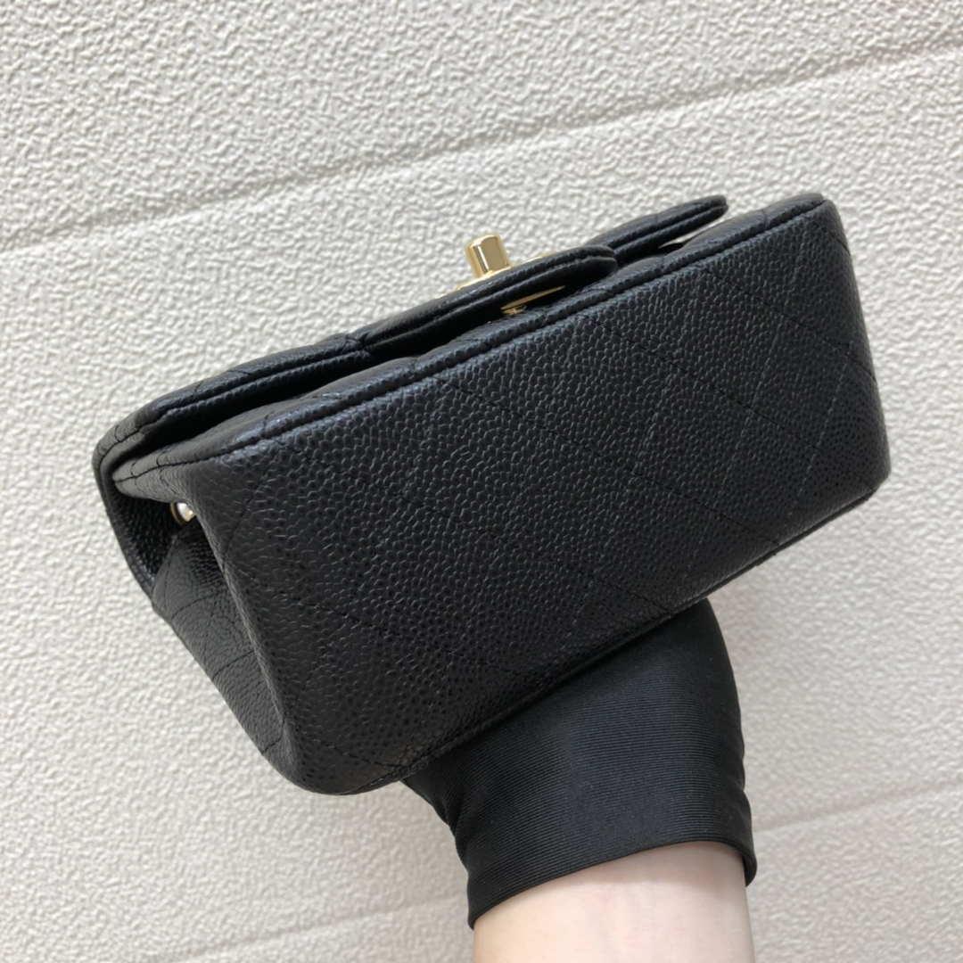 Chanel A35200 Mini Flap Bag 17cm Grained Calfskin Black Gold