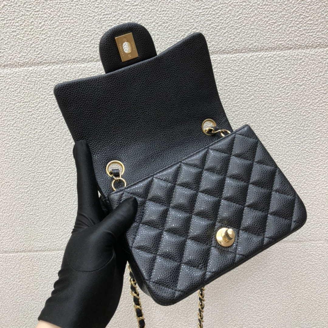 Chanel A35200 Mini Flap Bag 17cm Grained Calfskin Black Gold