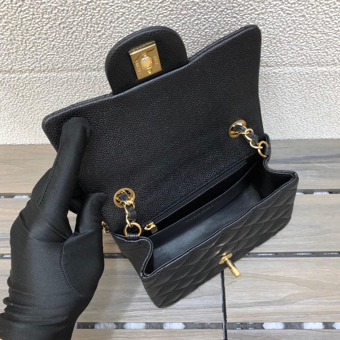 Chanel A35200 Mini Flap Bag 17cm Grained Calfskin Black Gold