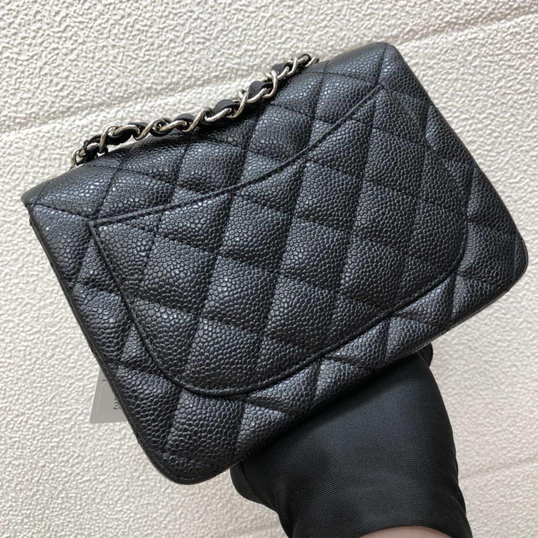 Chanel A35200 Mini Flap Bag 17cm Grained Calfskin Black Silver