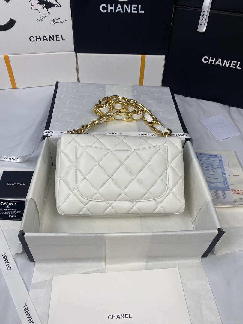 Chanel AS3215 Large Flap Bag Lambskin Gold-Tone Metal White