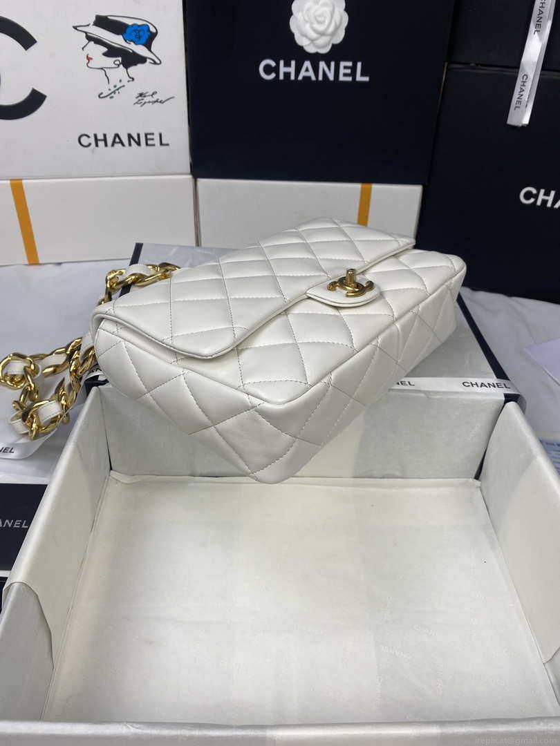 Chanel AS3215 Large Flap Bag Lambskin Gold-Tone Metal White