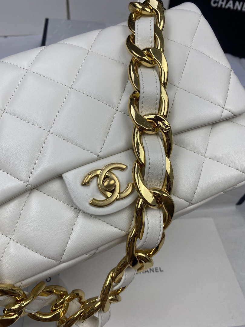 Chanel AS3215 Large Flap Bag Lambskin Gold-Tone Metal White
