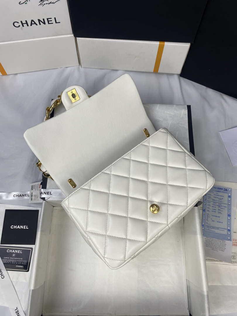 Chanel AS3215 Large Flap Bag Lambskin Gold-Tone Metal White
