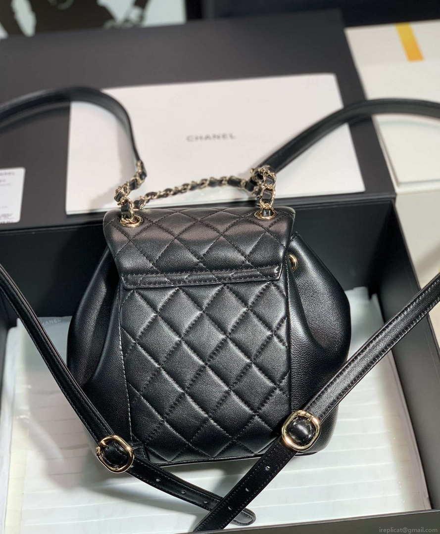 Chanel Backpack Duma Black Lambskin CC AS2908 Gold