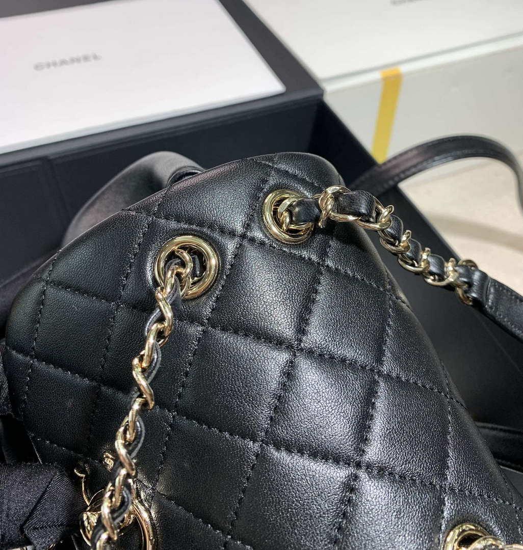 Chanel Backpack Duma Black Lambskin CC AS2908 Gold