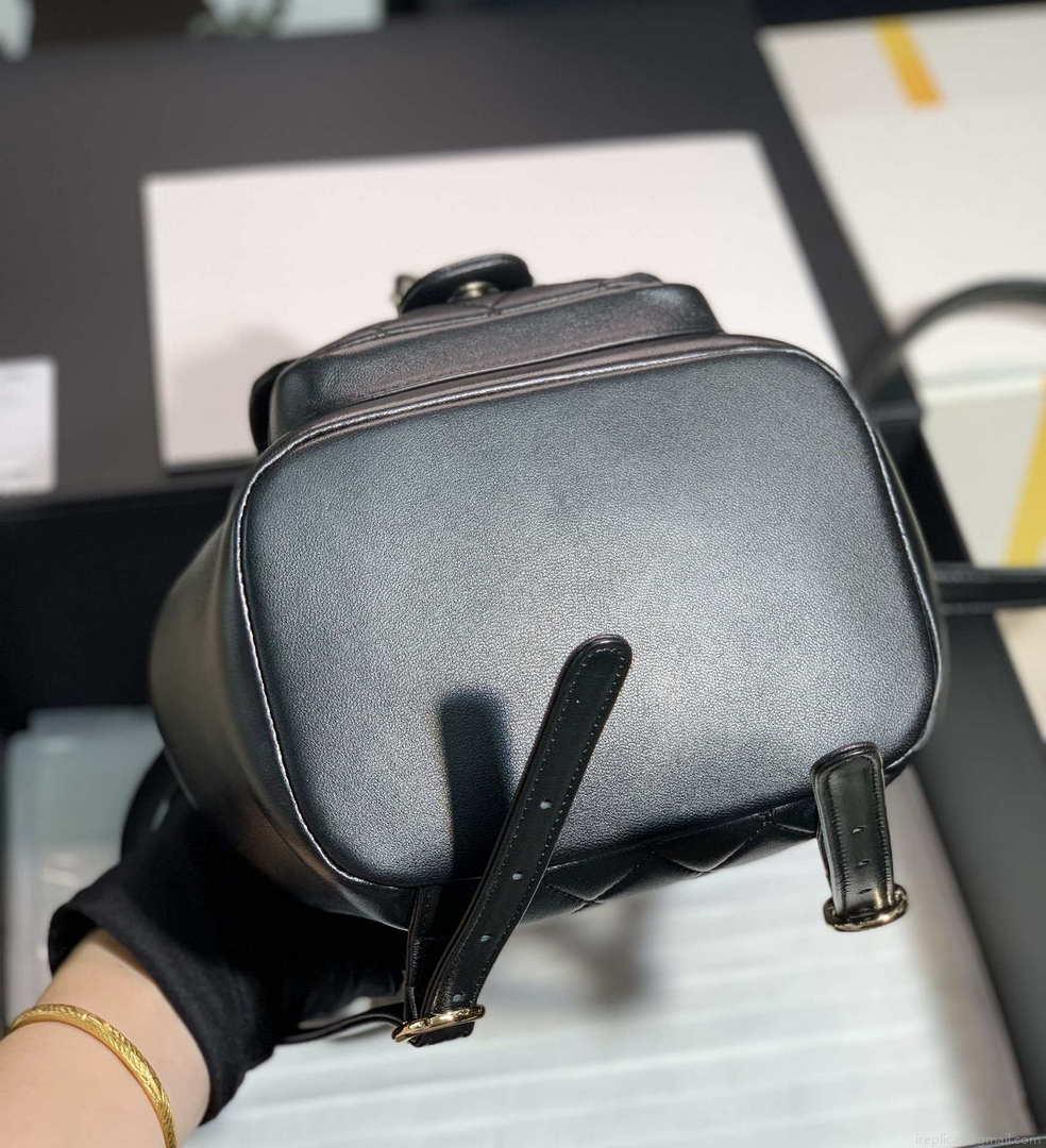 Chanel Backpack Duma Black Lambskin CC AS2908 Gold