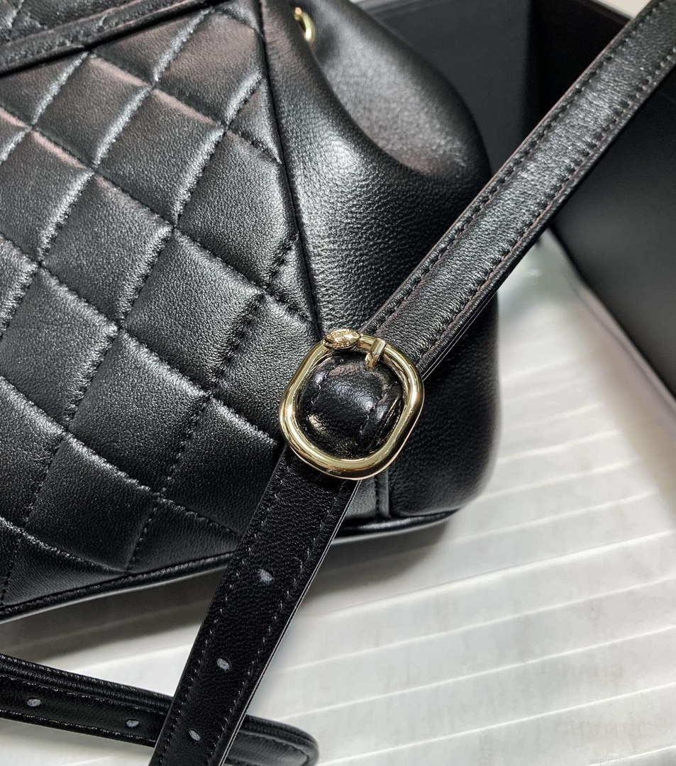 Chanel Backpack Duma Black Lambskin CC AS2908 Gold