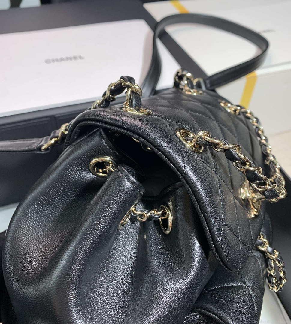 Chanel Backpack Duma Black Lambskin CC AS2908 Gold