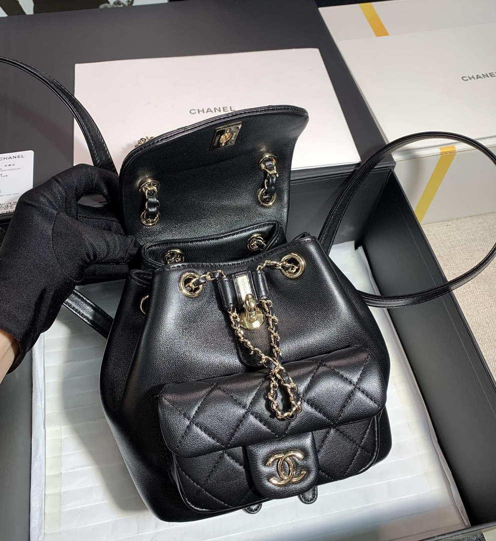 Chanel Backpack Duma Black Lambskin CC AS2908 Gold