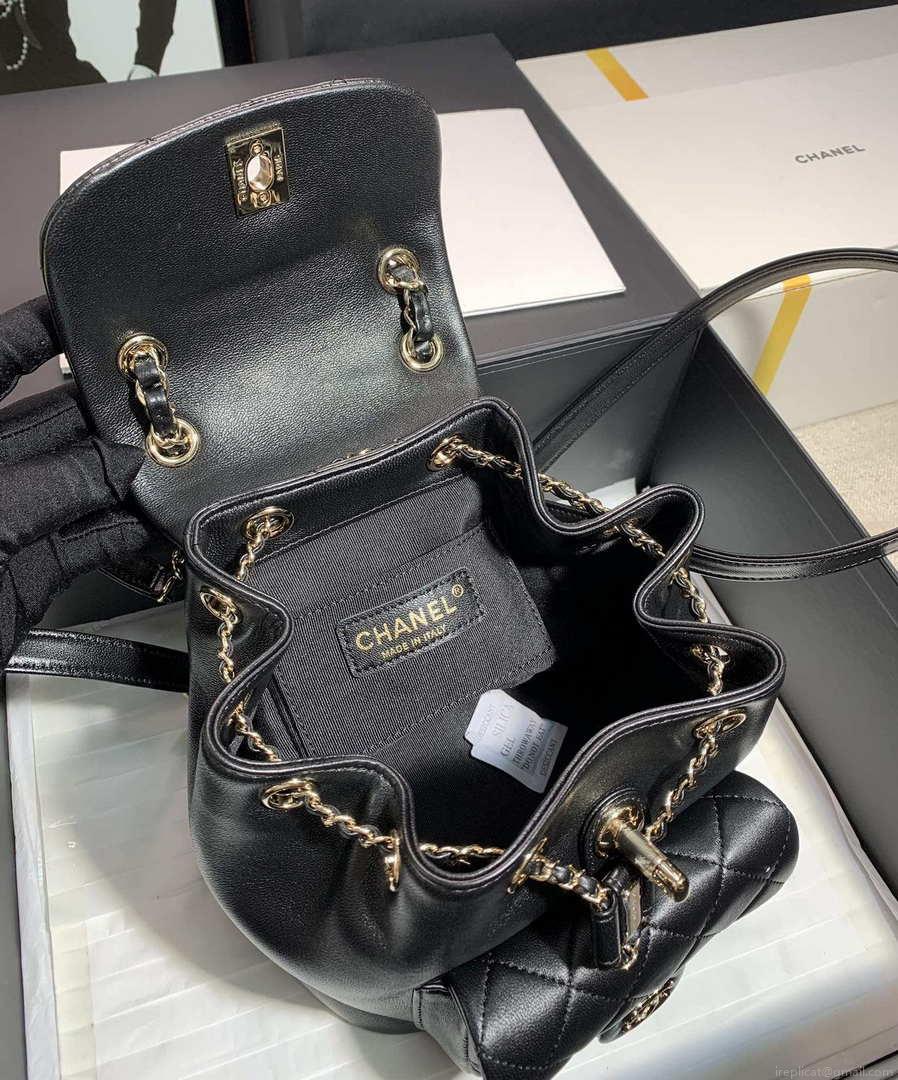 Chanel Backpack Duma Black Lambskin CC AS2908 Gold