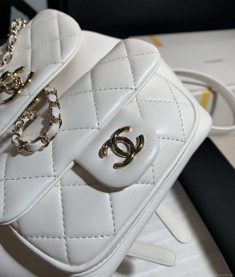 Chanel Backpack Duma White Lambskin CC AS2908 Gold