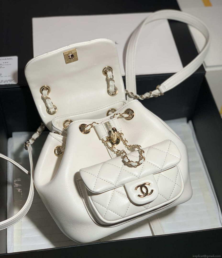 Chanel Backpack Duma White Lambskin CC AS2908 Gold