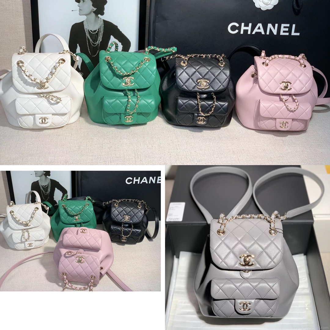 Chanel Backpack Duma Gray Lambskin CC AS2908 Gold