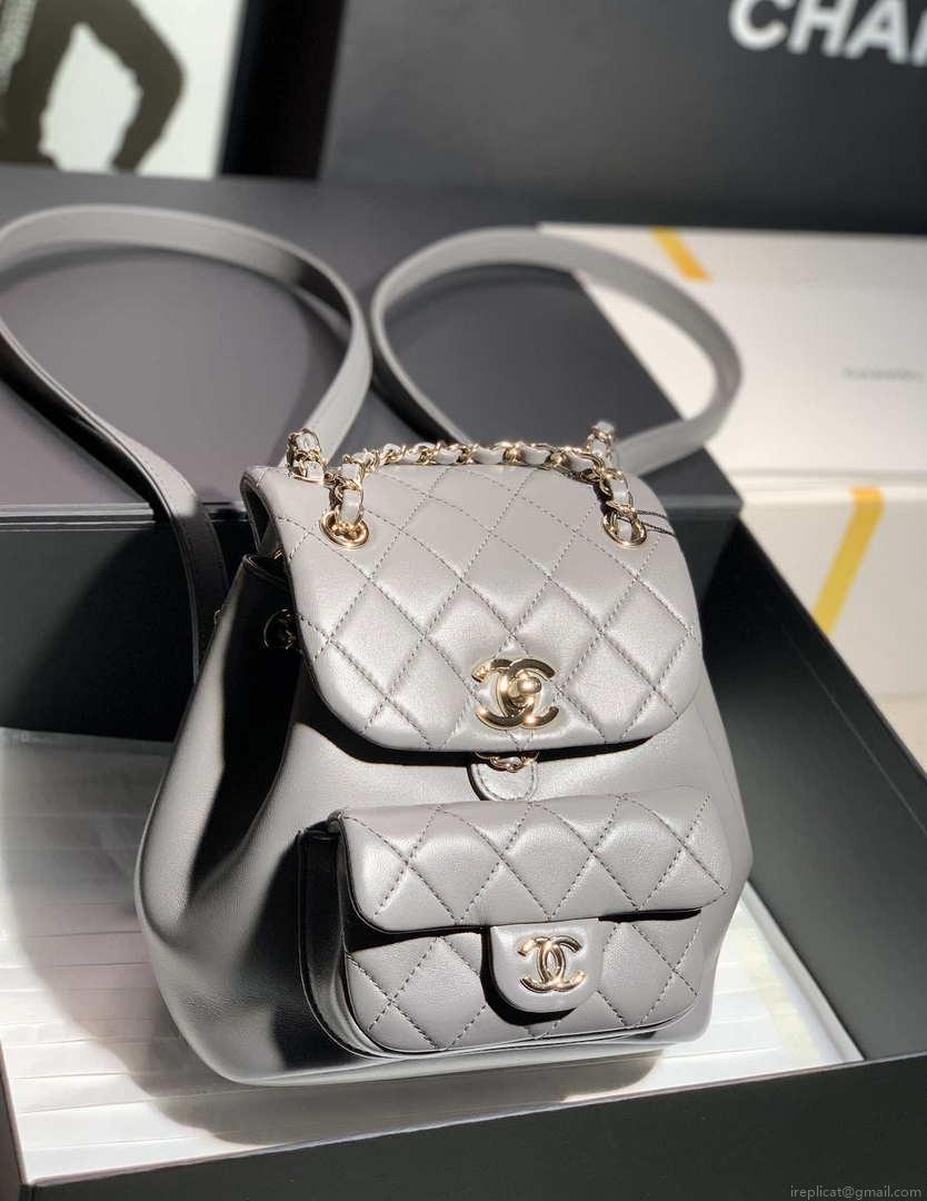 Chanel Backpack Duma Gray Lambskin CC AS2908 Gold