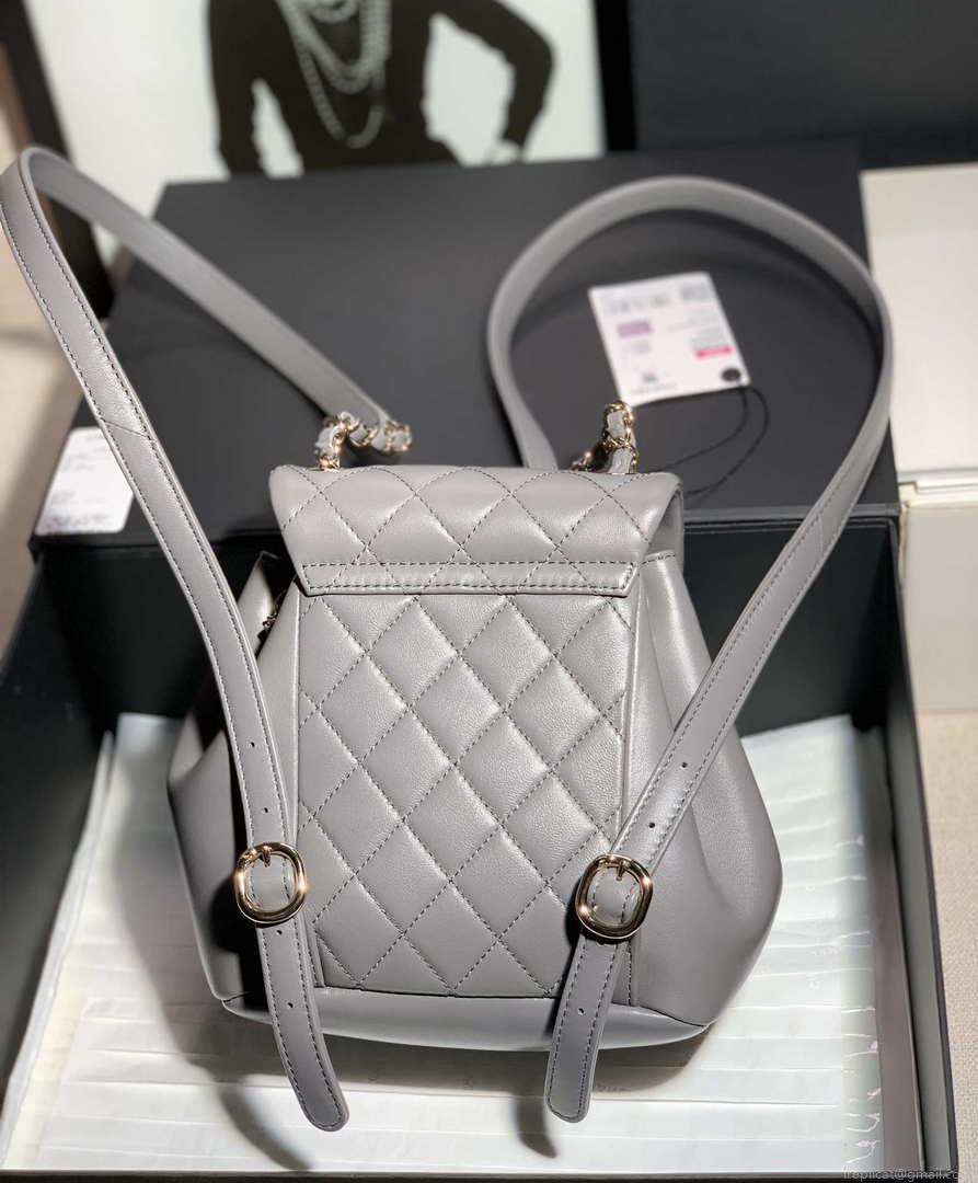 Chanel Backpack Duma Gray Lambskin CC AS2908 Gold