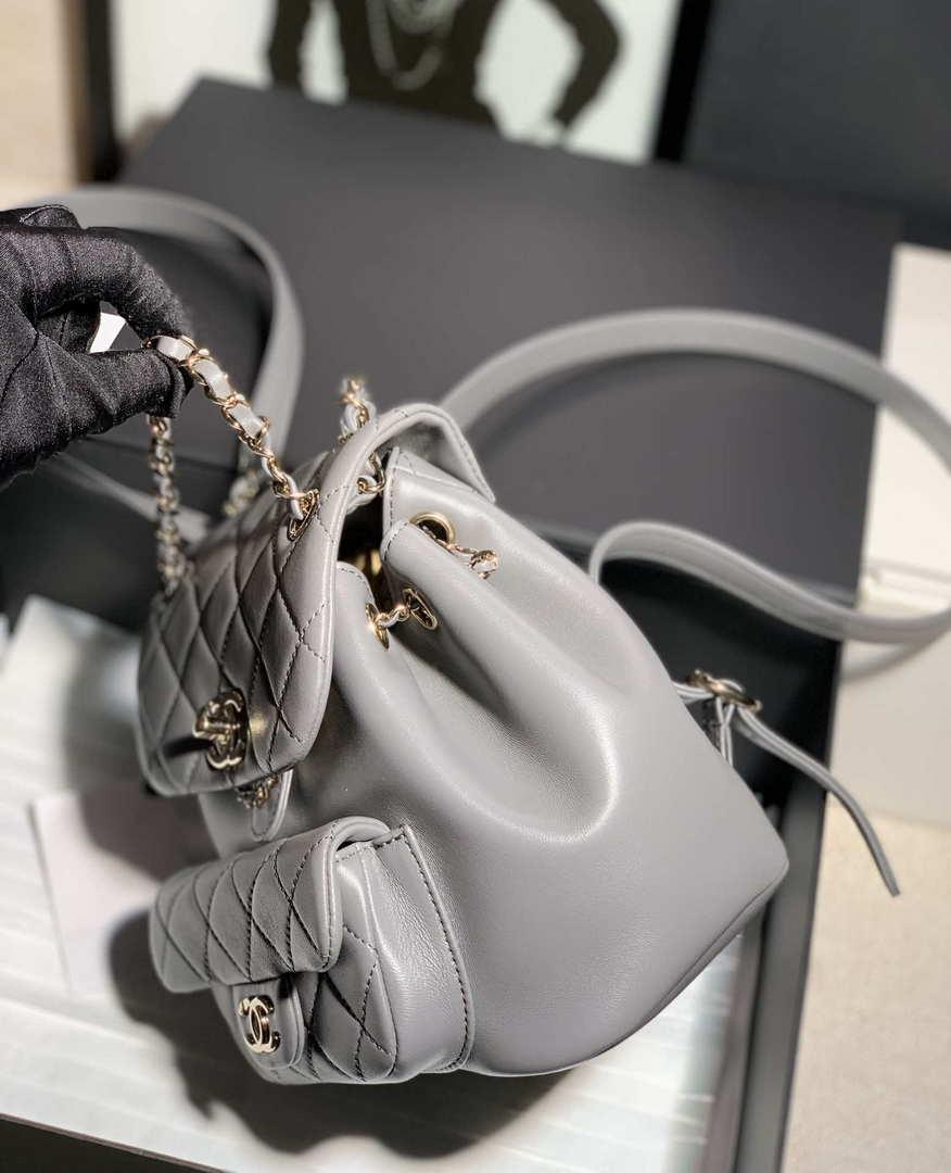 Chanel Backpack Duma Gray Lambskin CC AS2908 Gold