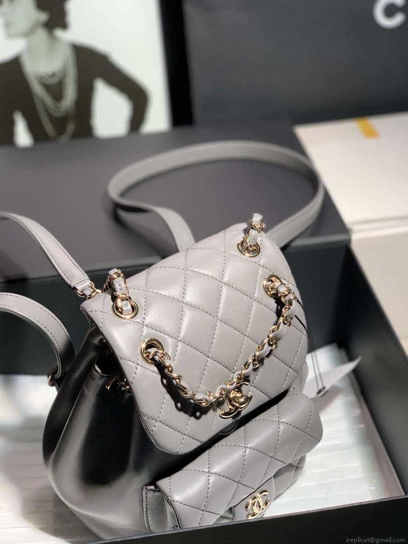 Chanel Backpack Duma Gray Lambskin CC AS2908 Gold