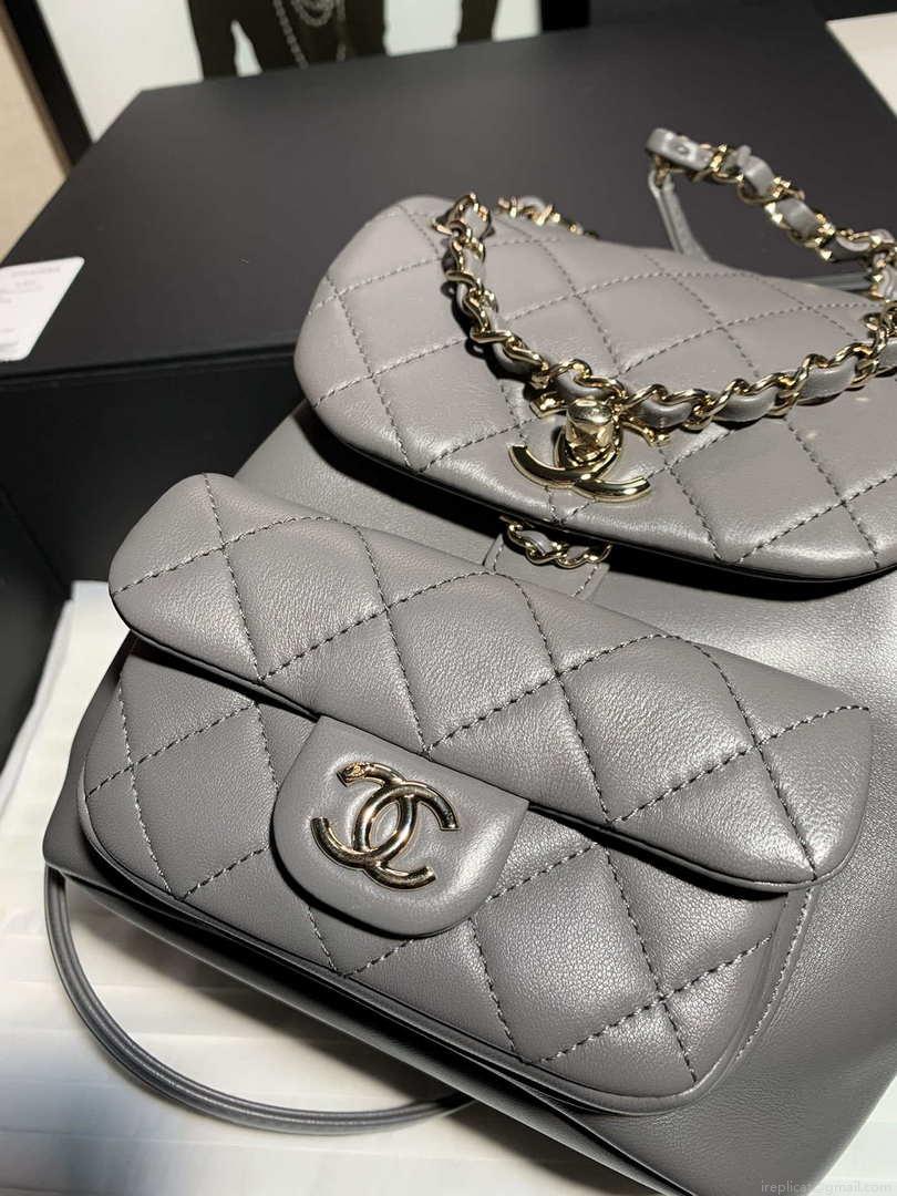 Chanel Backpack Duma Gray Lambskin CC AS2908 Gold
