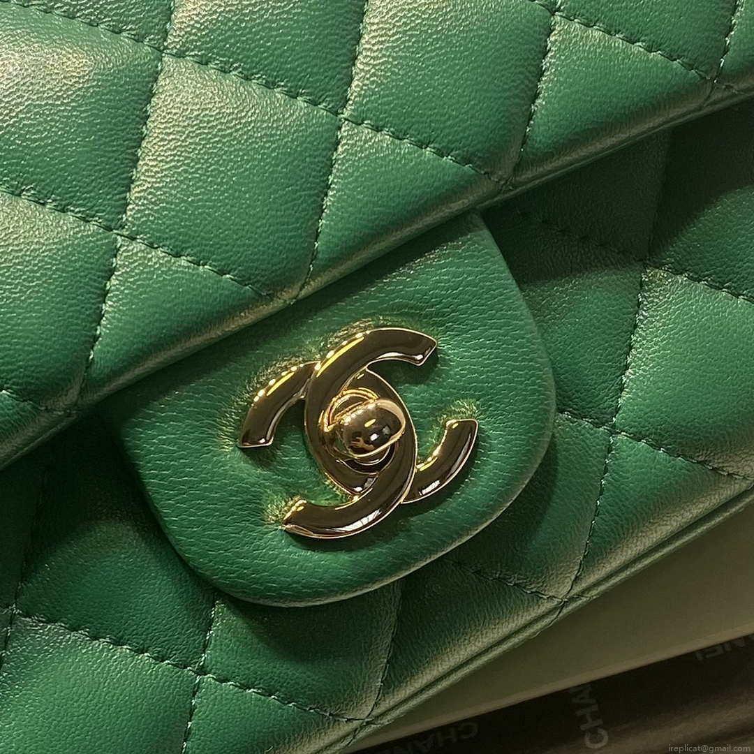 Chanel AS2431 Mini Flap Lambskin Bag with top Handle Green Bright gold