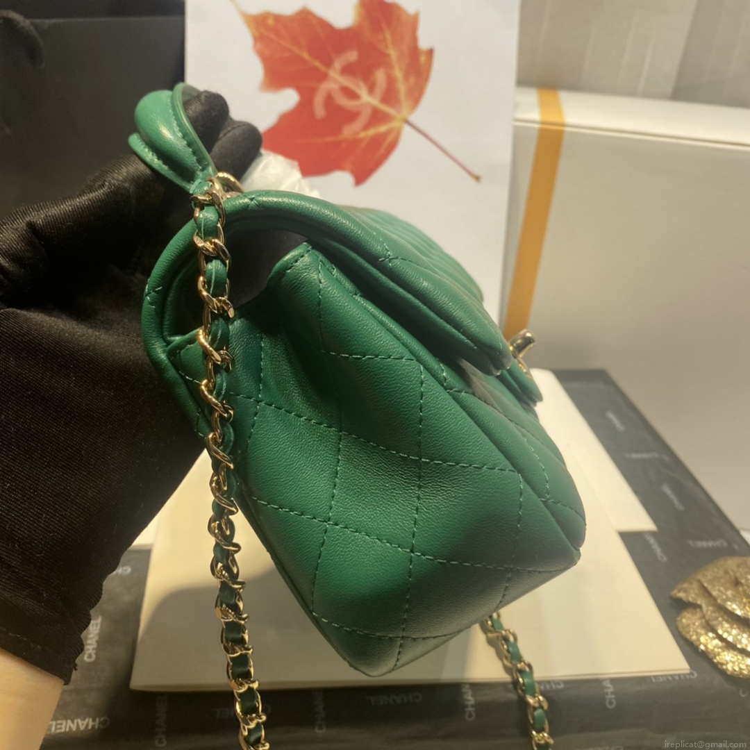 Chanel AS2431 Mini Flap Lambskin Bag with top Handle Green Bright gold