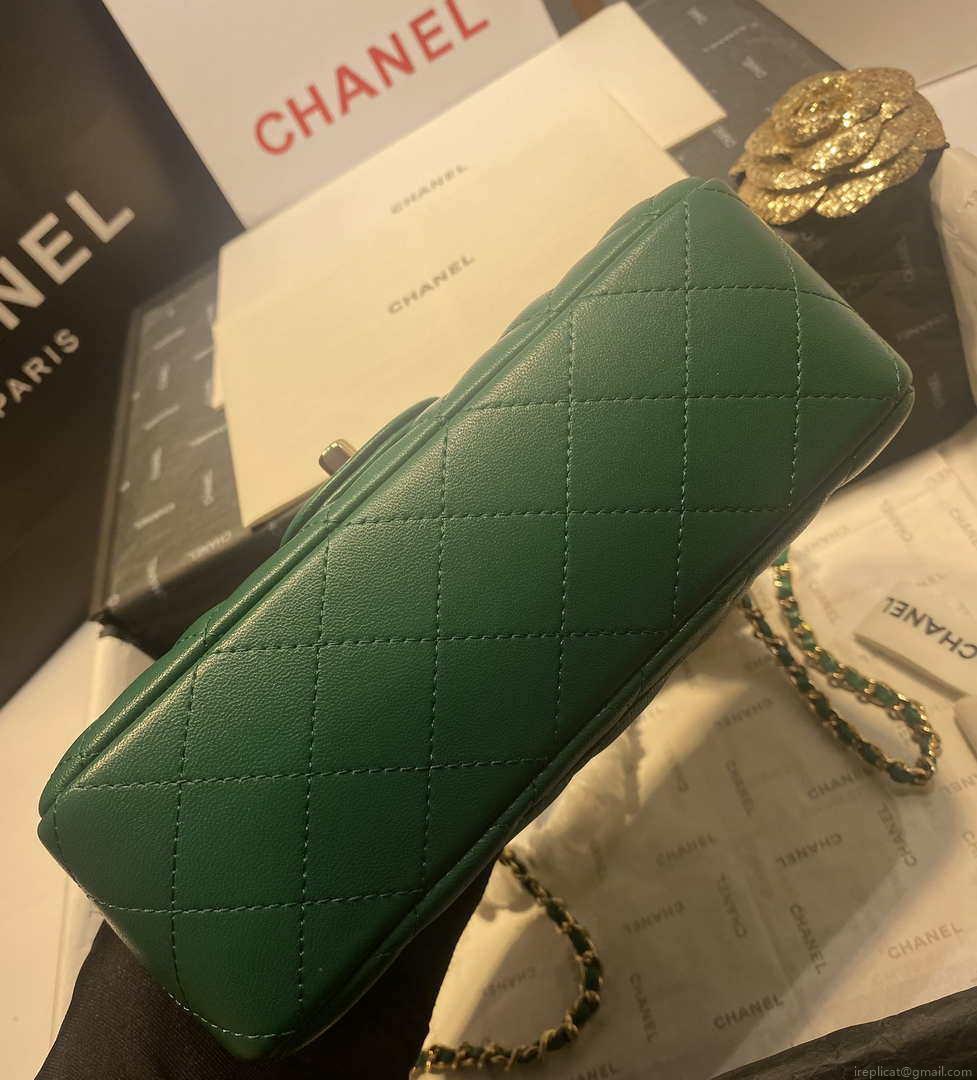Chanel AS2431 Mini Flap Lambskin Bag with top Handle Green Bright gold