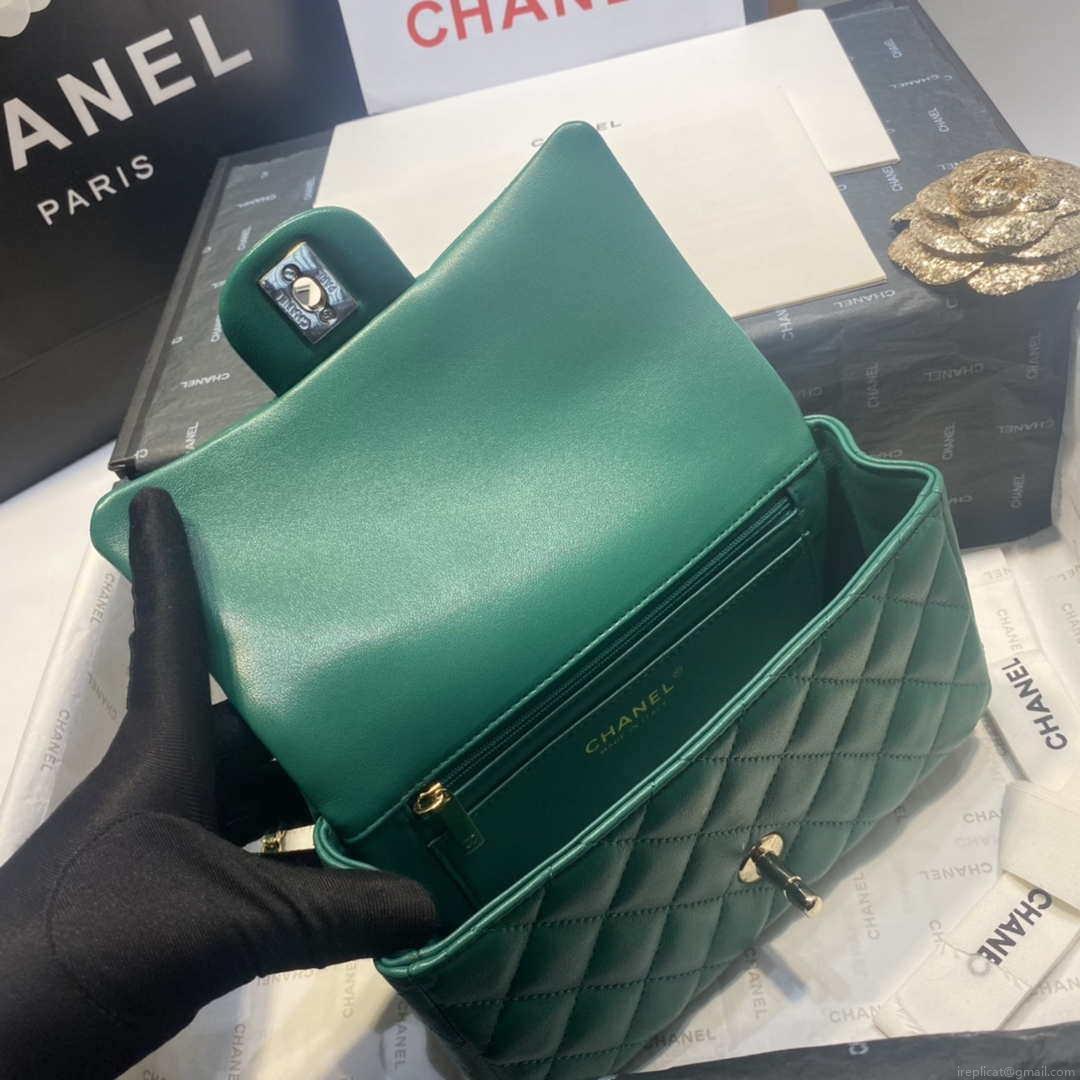 Chanel AS2431 Mini Flap Lambskin Bag with top Handle Green Bright gold