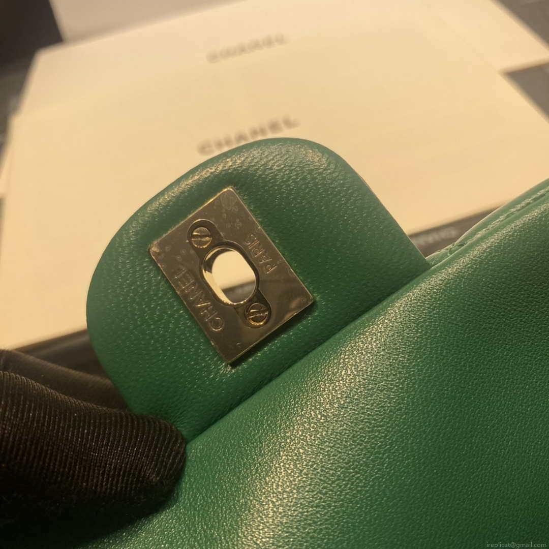 Chanel AS2431 Mini Flap Lambskin Bag with top Handle Green Bright gold