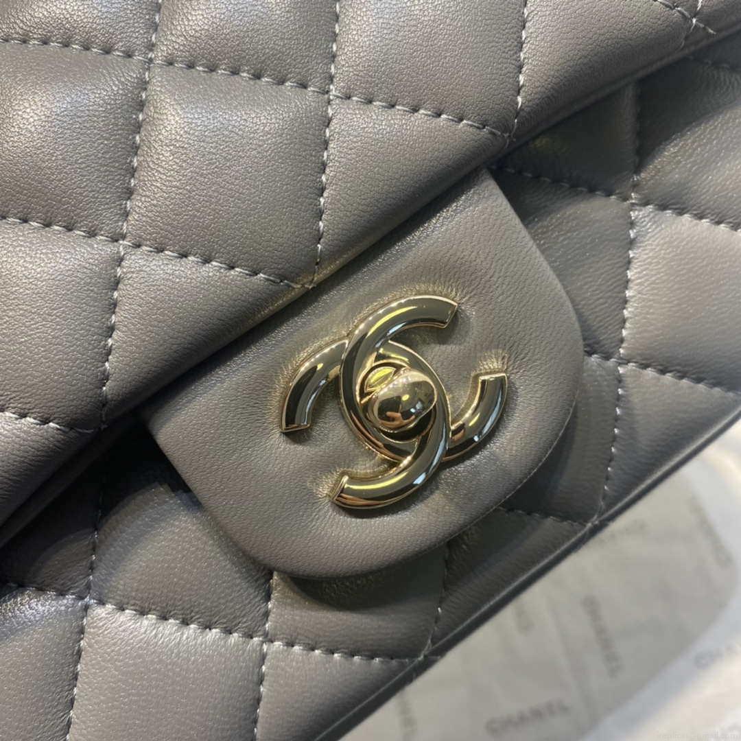 Chanel AS2431 Mini Flap Lambskin Bag with top Handle Gray Bright gold