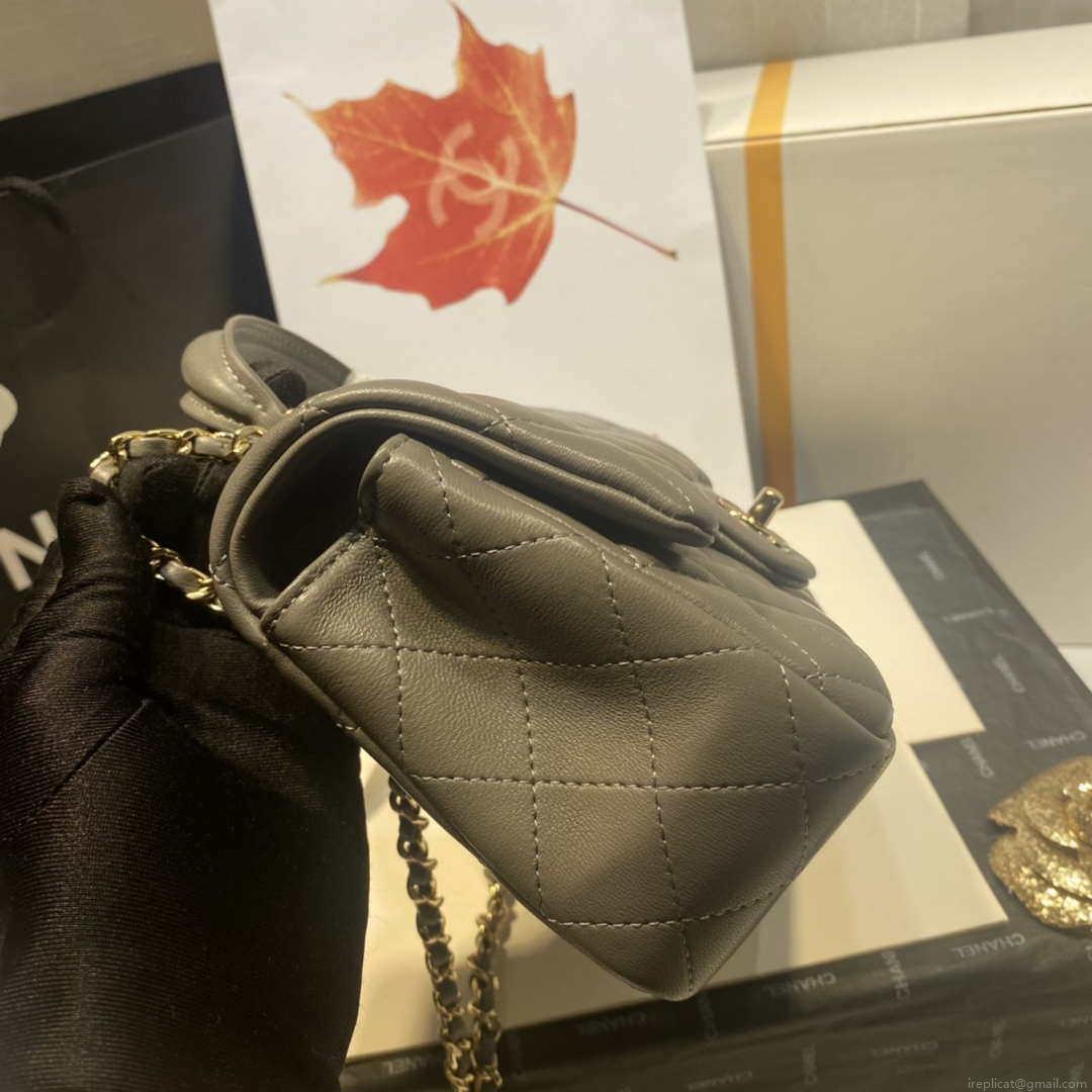 Chanel AS2431 Mini Flap Lambskin Bag with top Handle Gray Bright gold