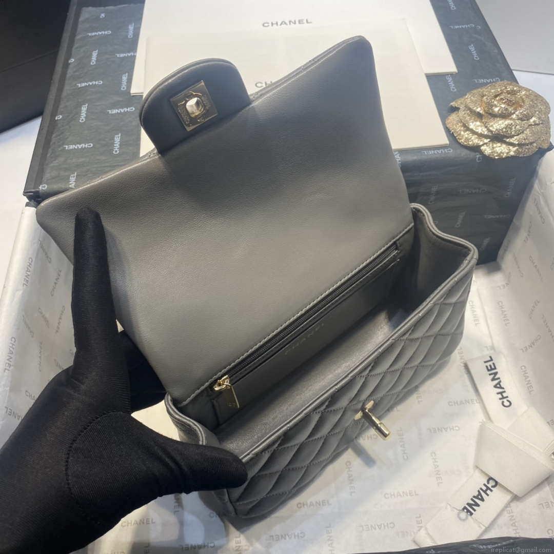 Chanel AS2431 Mini Flap Lambskin Bag with top Handle Gray Bright gold