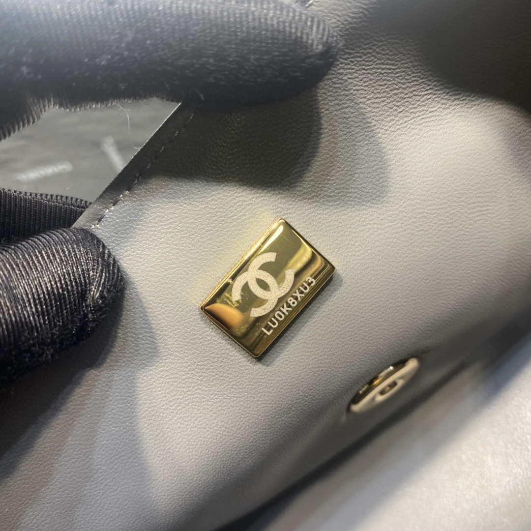 Chanel AS2431 Mini Flap Lambskin Bag with top Handle Gray Bright gold
