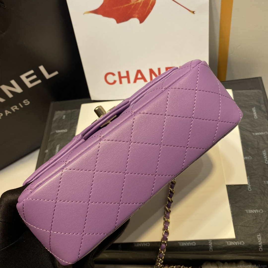 Chanel AS2431 Mini Flap Lambskin Bag with top Handle Purple Bright gold