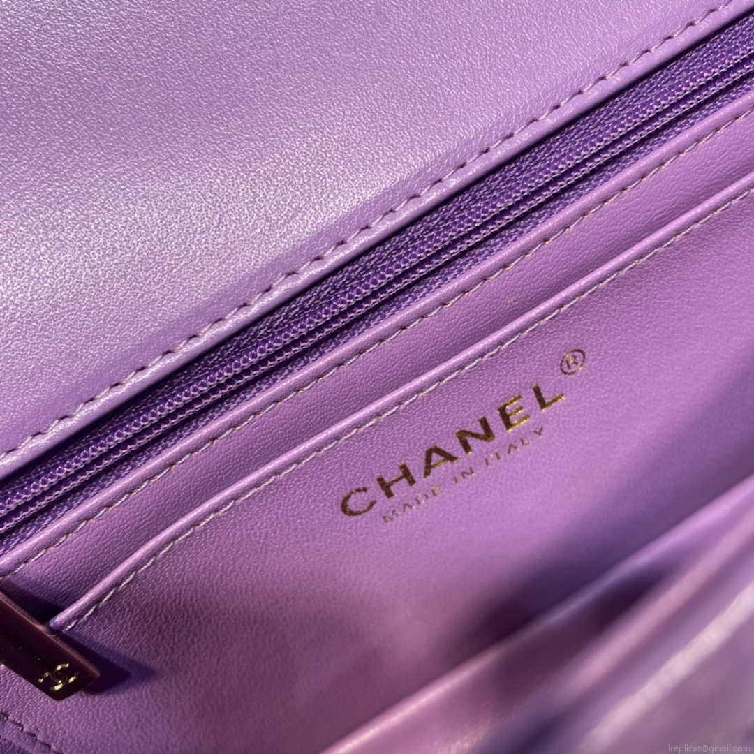 Chanel AS2431 Mini Flap Lambskin Bag with top Handle Purple Bright gold