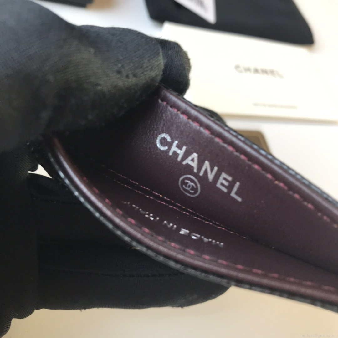Chanel Classic Card Holder Zipper Grained shiny calfskin A31510 Black Silver