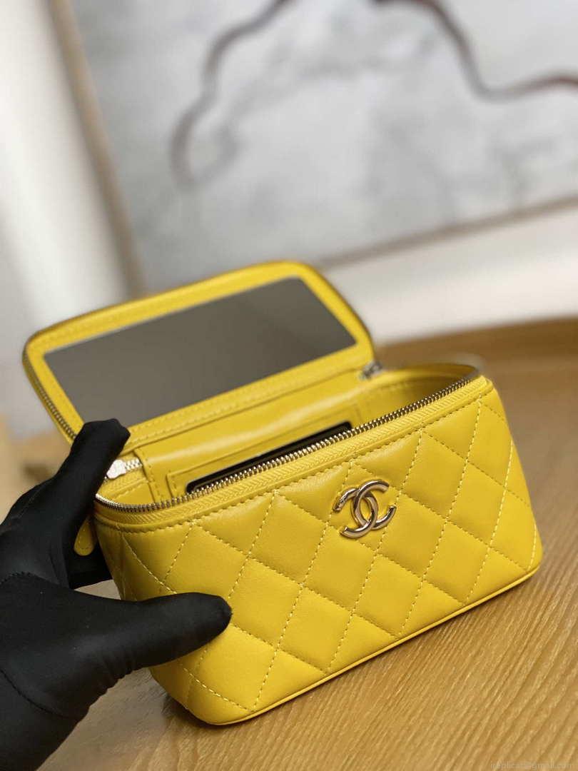 Chanel A81208 Vanity with Chain Lambskin Gold Yellow