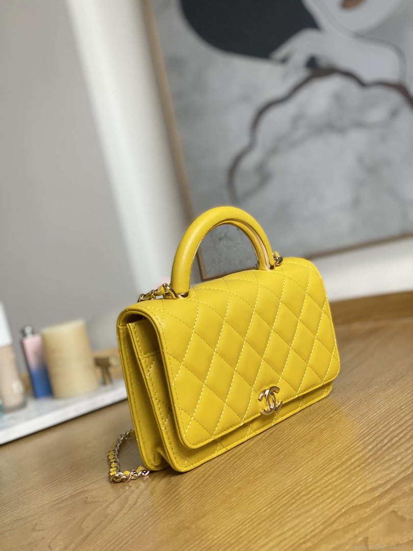 Chanel A81207 WOC 19 Chain Wallet Bag Lambskin Yellow Gold