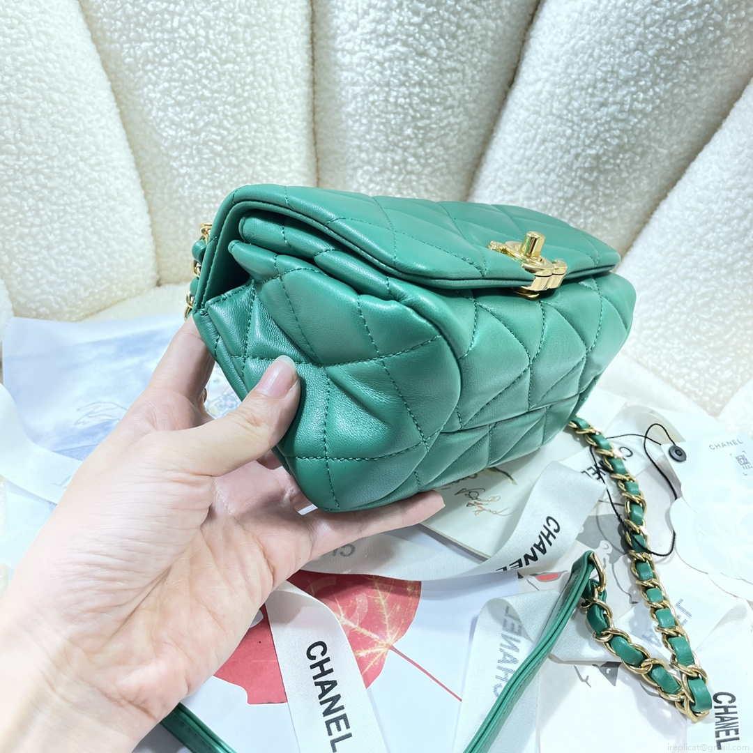 Chanel AS3365 Mini Flap Bag 17cm Lambskin Green