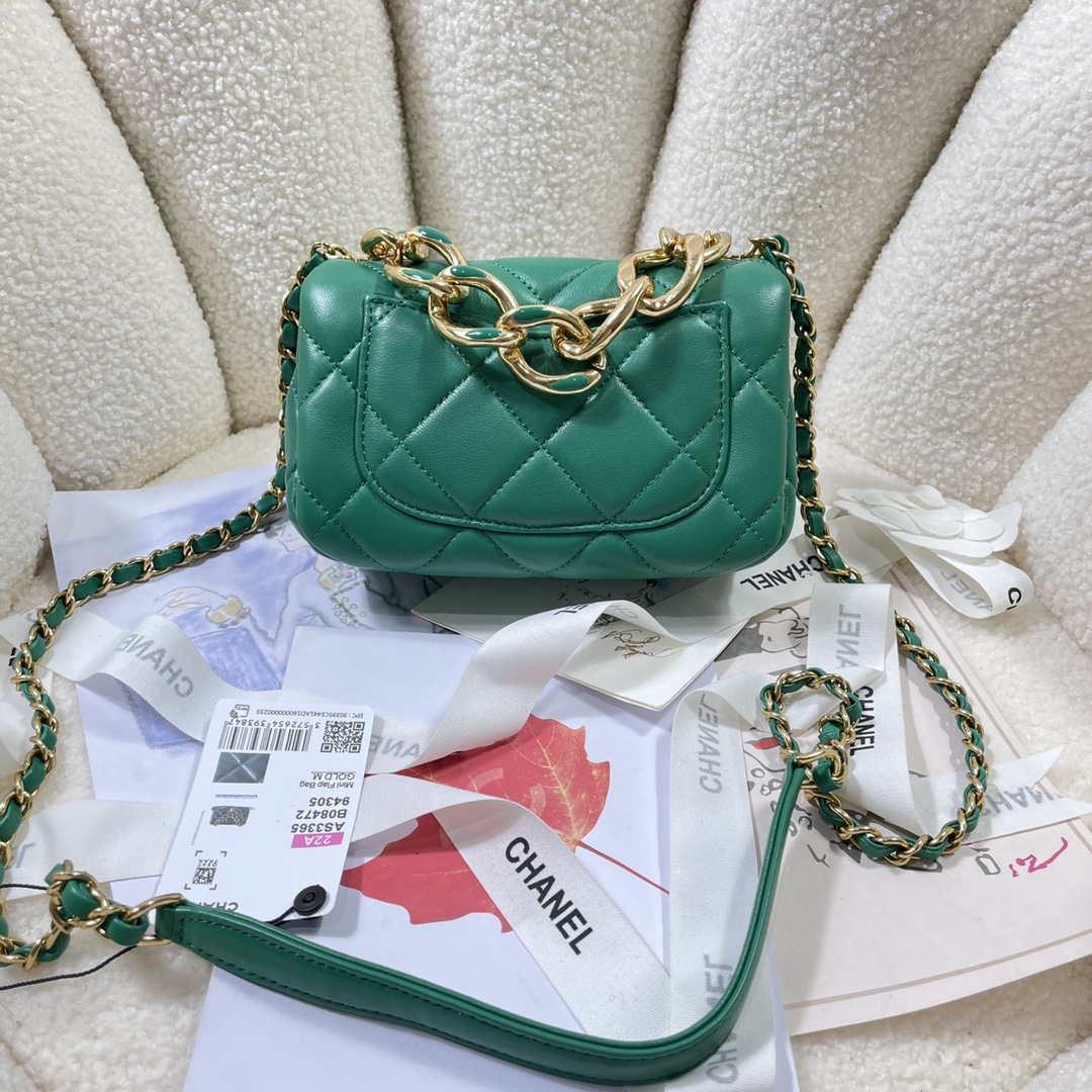 Chanel AS3365 Mini Flap Bag 17cm Lambskin Green