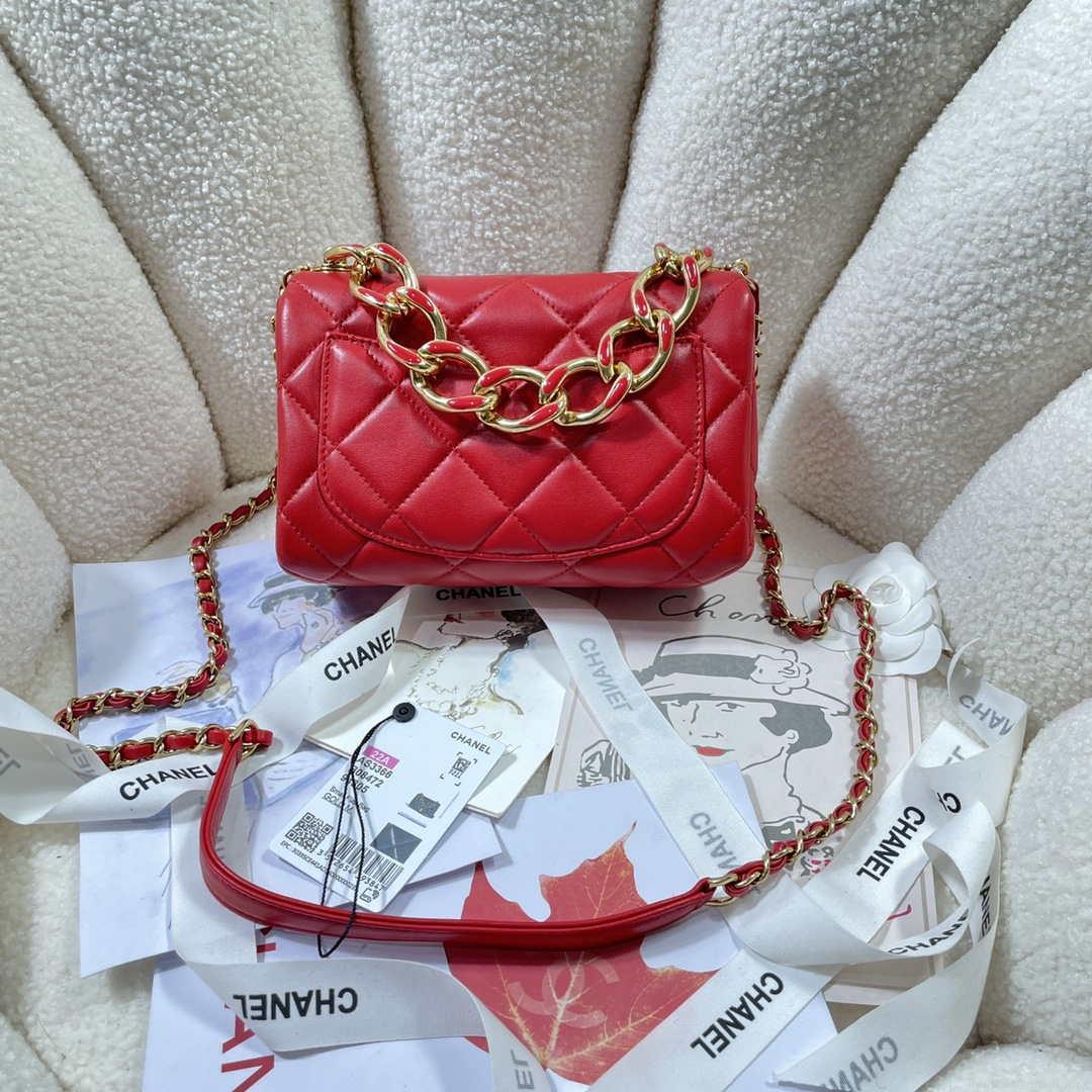 Chanel AS3366 Flap Bag 20cm Lambskin Red