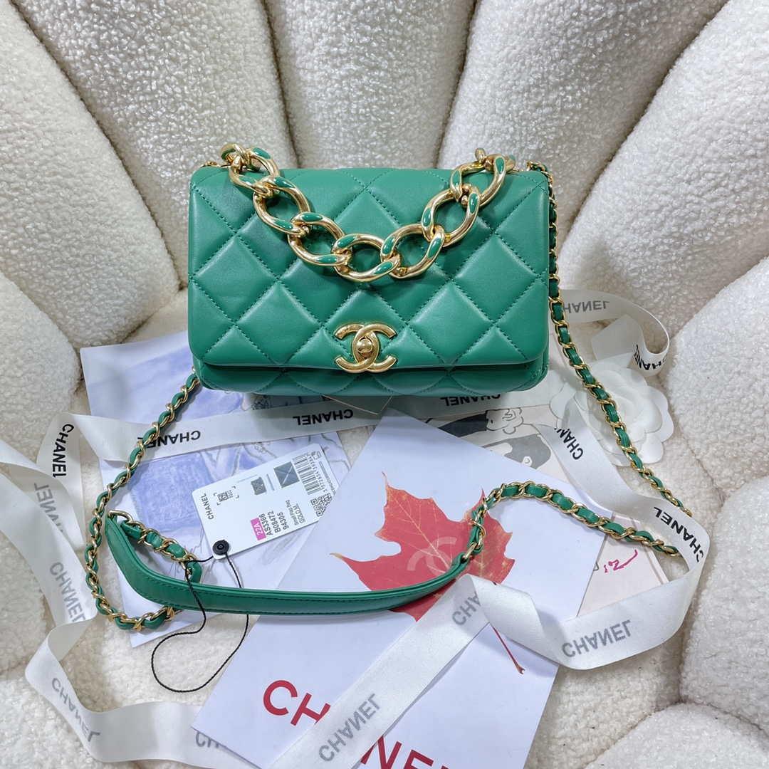 Chanel AS3366 Flap Bag 20cm Lambskin Green