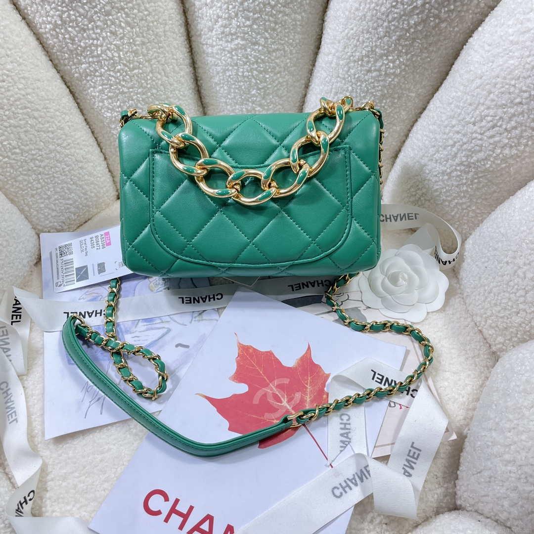 Chanel AS3366 Flap Bag 20cm Lambskin Green