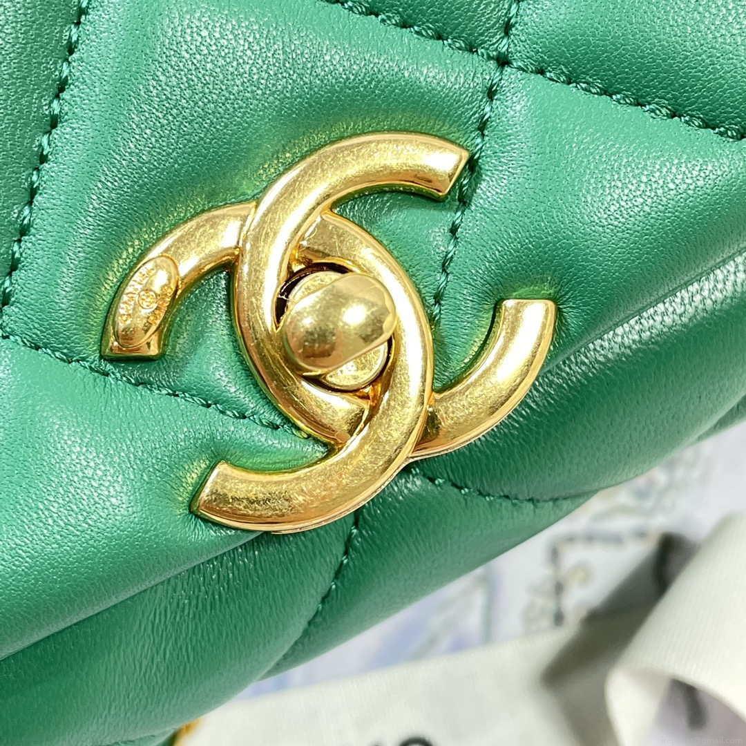 Chanel AS3366 Flap Bag 20cm Lambskin Green