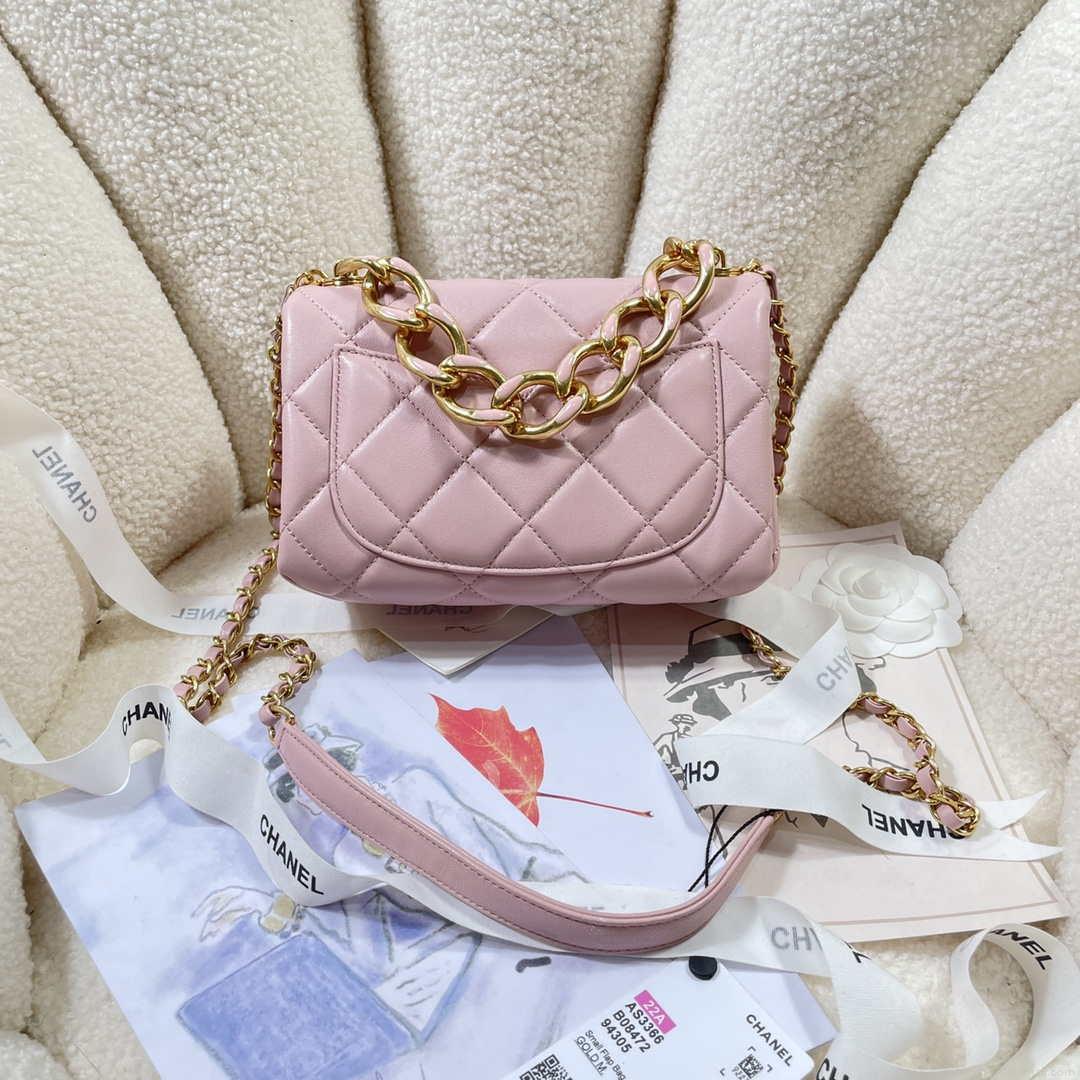 Chanel AS3366 Flap Bag 20cm Lambskin Pink