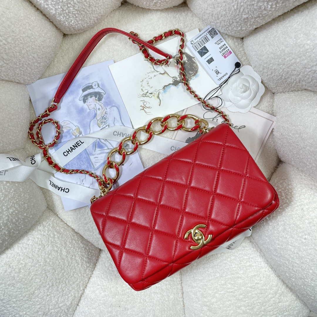 Chanel AS3367 Large Flap Bag 23cm Lambskin Red