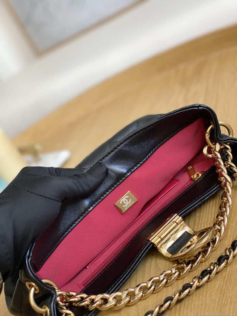 Chanel AS3476 HOBO Handbag Lambskin & Gold-Tone Metal Black