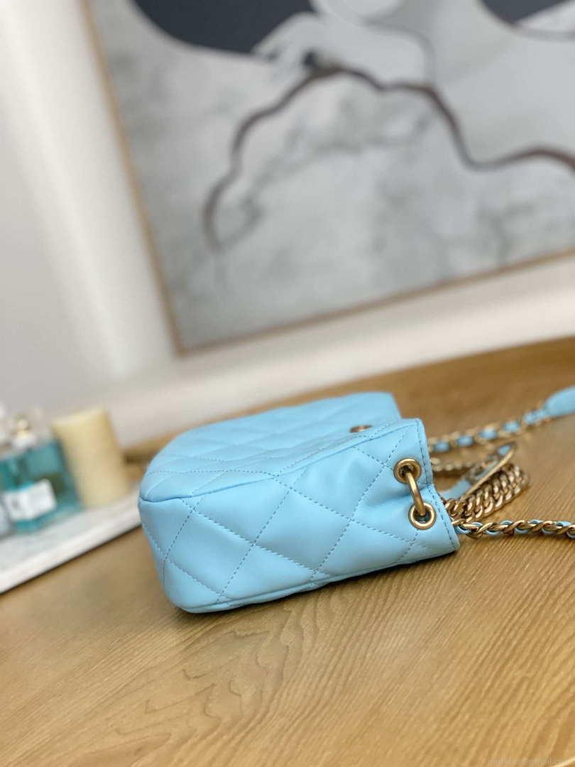 Chanel AS3476 HOBO Handbag Lambskin & Gold-Tone Metal Light Blue