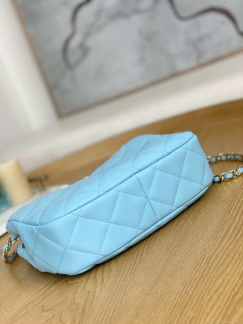 Chanel AS3476 HOBO Handbag Lambskin & Gold-Tone Metal Light Blue